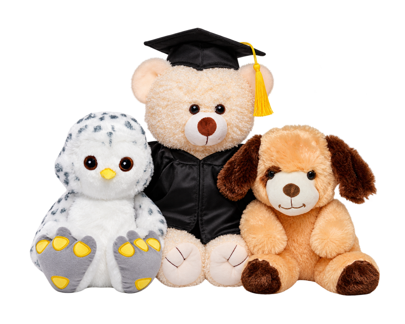 Graduation-themed plush animals from Noah's Ark Animal Workshop.