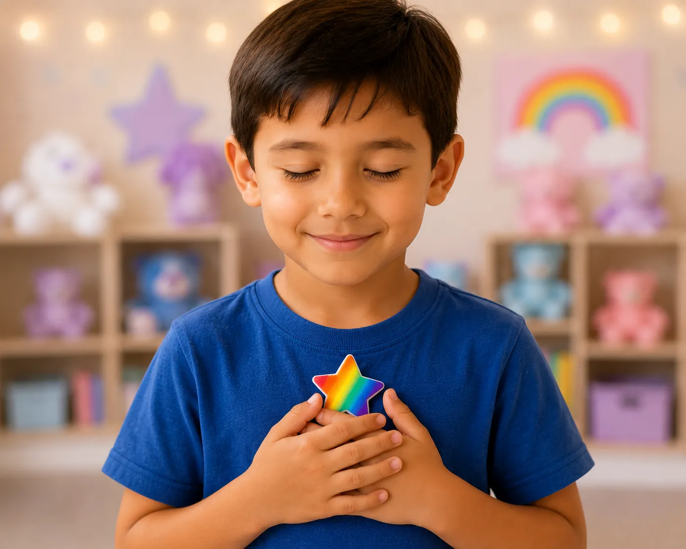 A child closing their eyes and making a wish on their Wish Star