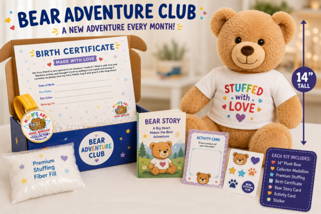 An unboxed Bear of the Month Adventure Club kit