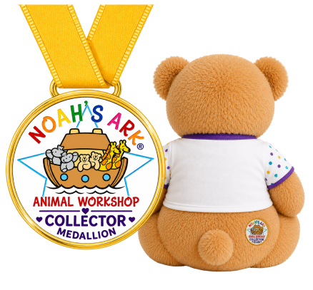 Adventure bear with its exclusive gold Collector Medallion