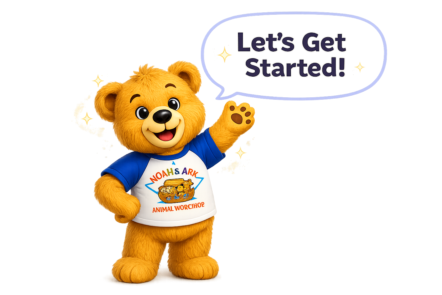 Noah Bear waving and encouraging visitors to get started