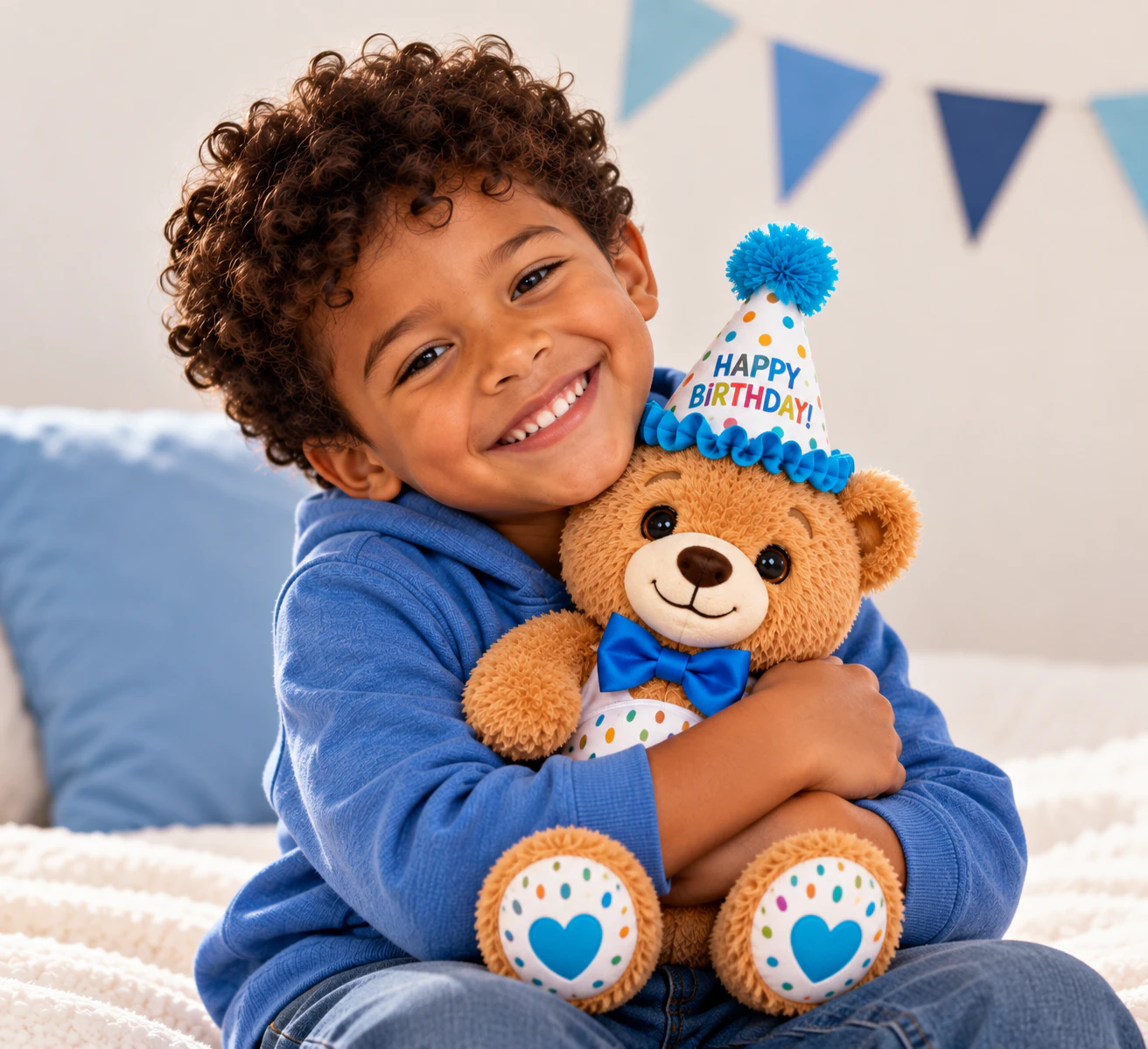 Boy celebrating with his Birthday Bear