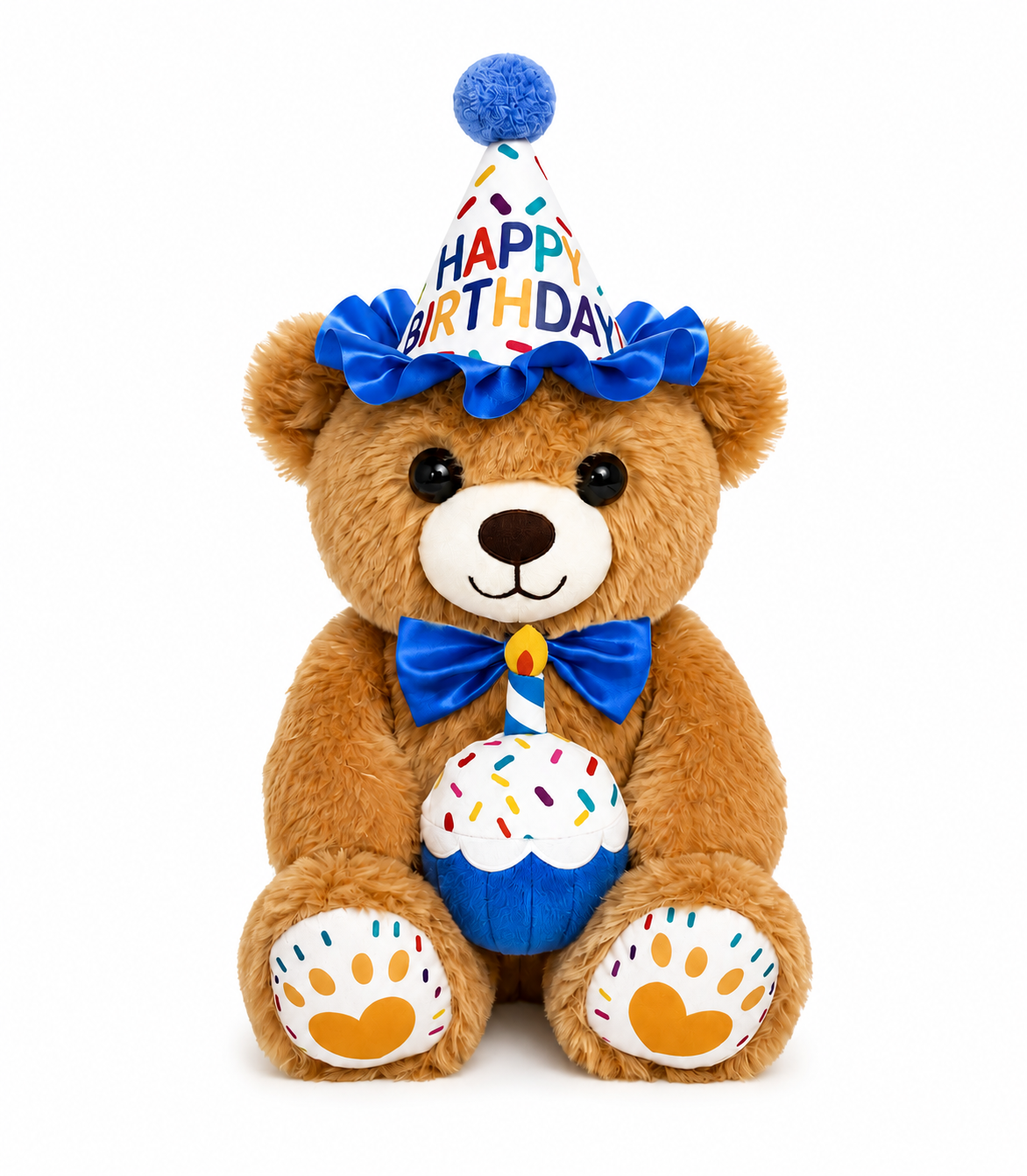 Birthday Bear wearing a birthday hat and bow tie