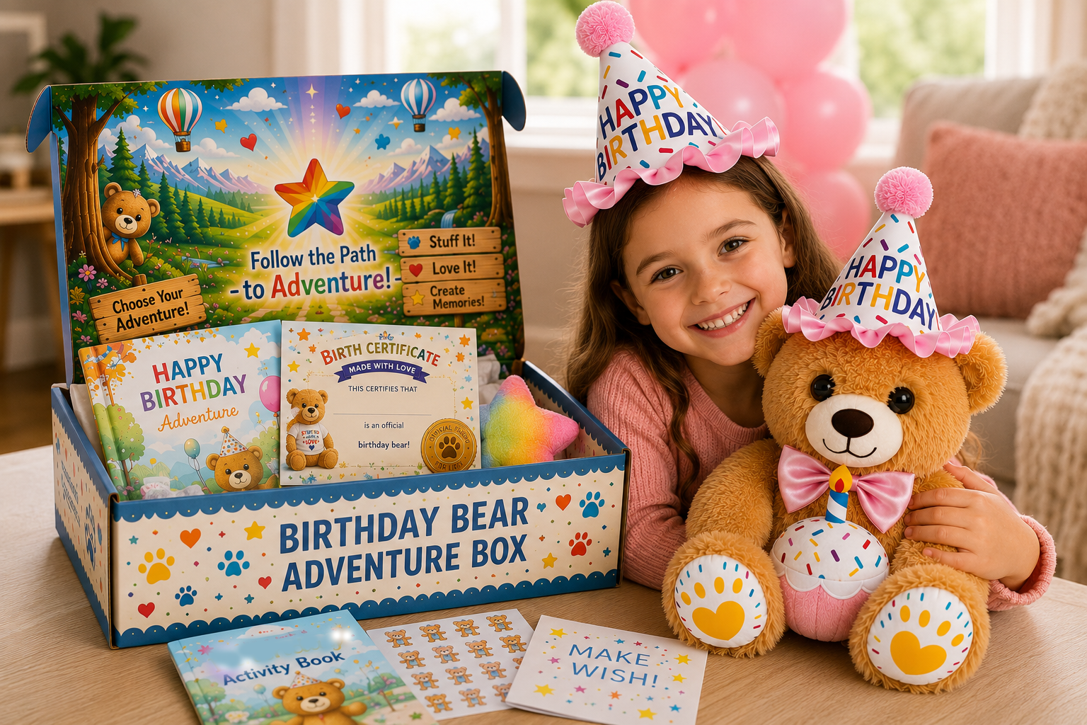 Child holding a Birthday Bear Adventure box