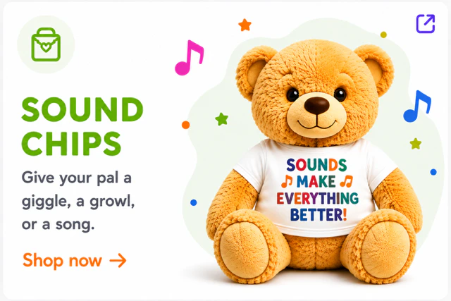 Sound Chips collection card featuring a teddy bear wearing a Sounds Make Everything Better shirt