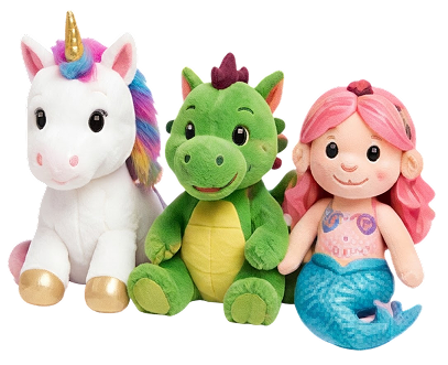 A unicorn, dragon, and mermaid Fantasy Friends lineup
