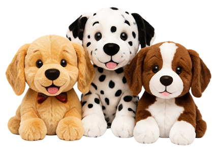 A row of colorful plush Puppy Pals
