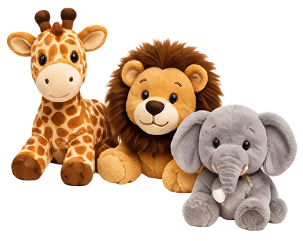 A group of plush Safari Friends